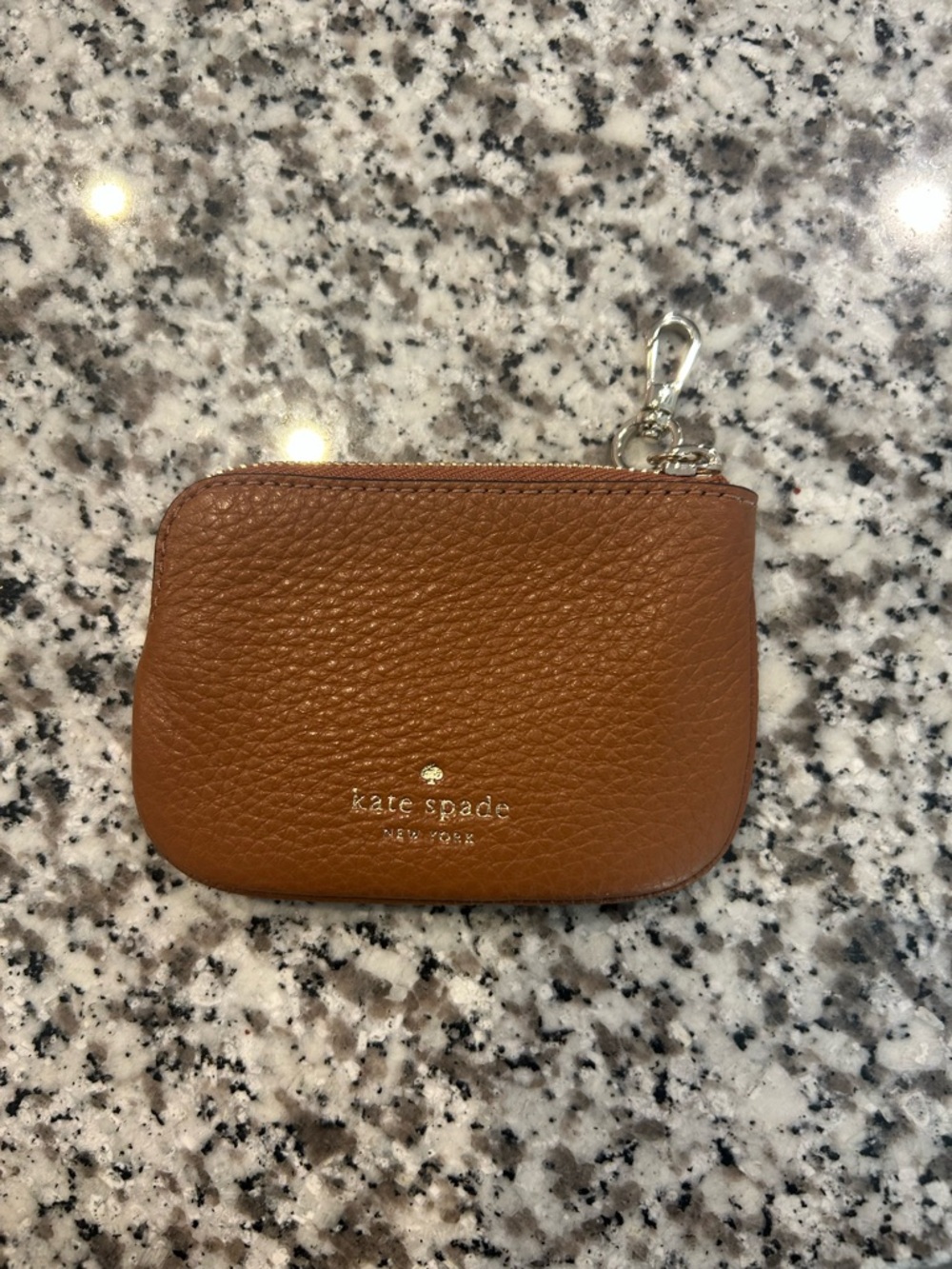 kate spade Brown Pebbled Leather Zip Coin Pouch with Key Clip